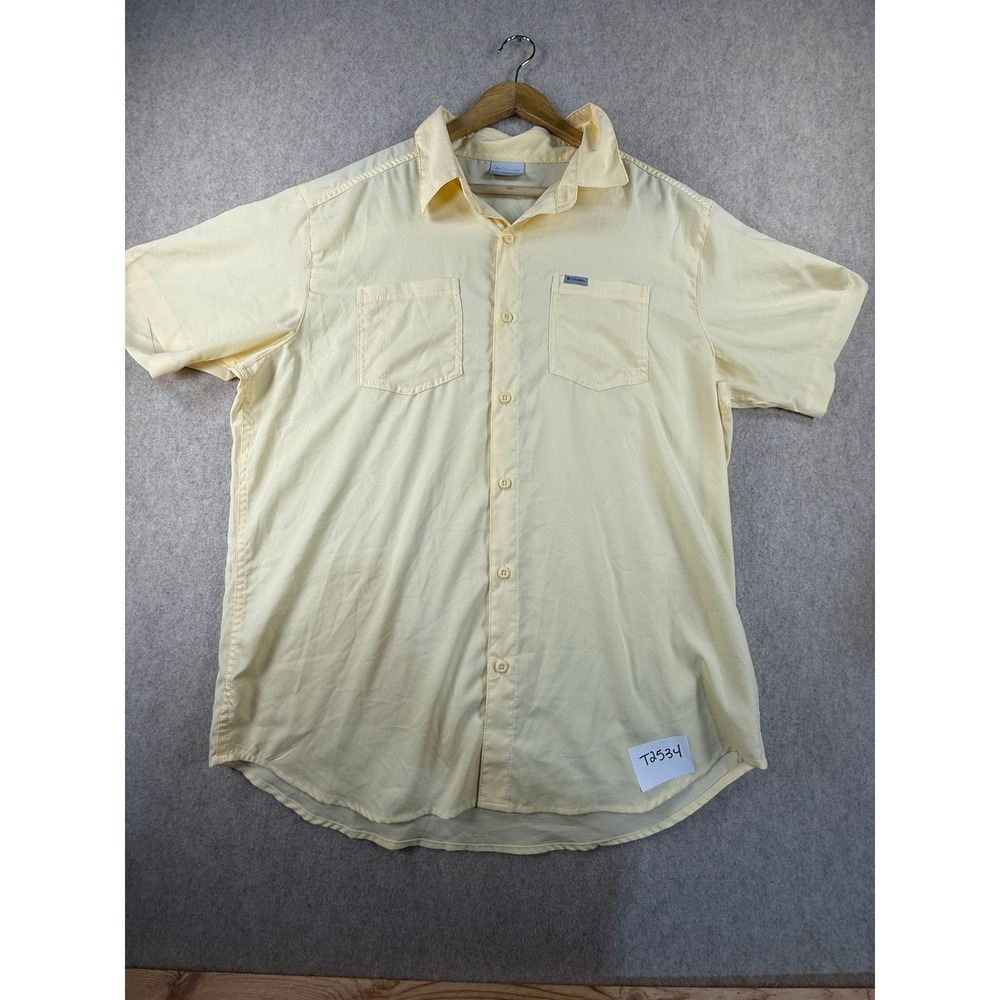 Columbia Sportswear Mens Large Yellow Ripstop Short Sleeve Button Down Shirt
